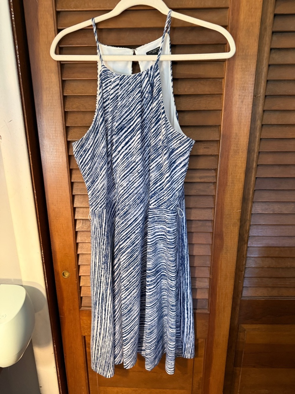 Ann Taylor Navy & White Striped Halter Midi Dress